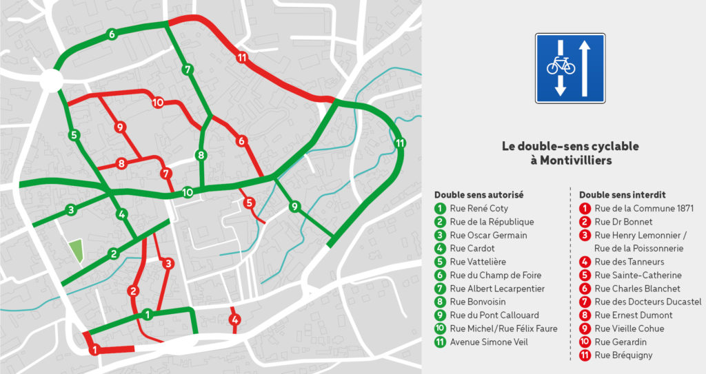 Plan du double-sens cyclable à Montivilliers